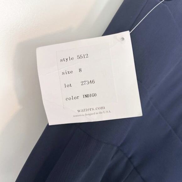 Watters NWT Navy Blue Sleeveless Short Crinkle Chiffon Bridesmaid Dress 8 - Picture 3 of 9